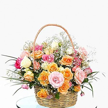 Fresh Flowers 25 Mix Roses Basket Arrangement